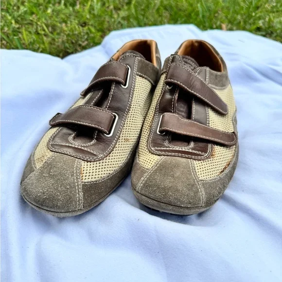 靴 Prada Velcro Leather Shoes Brown Prada Sport Brown Leather Double Velcro Low Top Sneakers